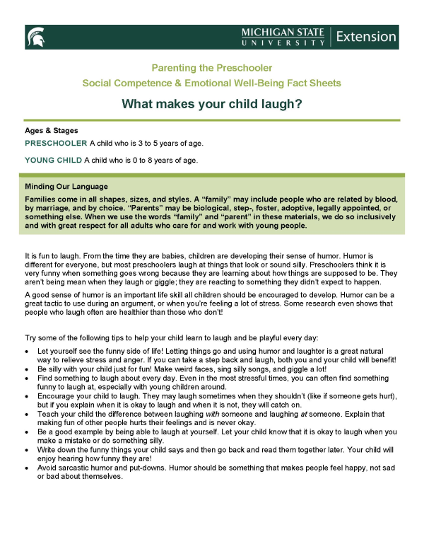 Parenting The Preschooler: What Makes Your Child Laugh - Child & Family  Development