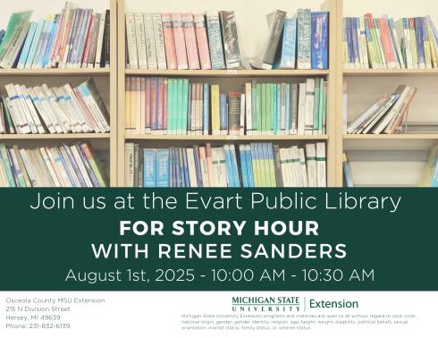 Library bookshelf image with event details