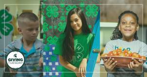 Giving Tuesday icon on image of three 4-H youth