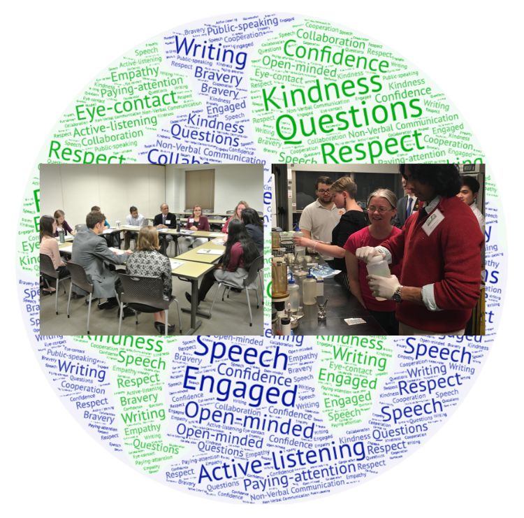 The photo used includes two pictures of WFPMIYI participants overlaid onto a word art image that includes the communication skills fostered by WFPMIYI as identified by the 2022 participants; created by Debra Barrett.