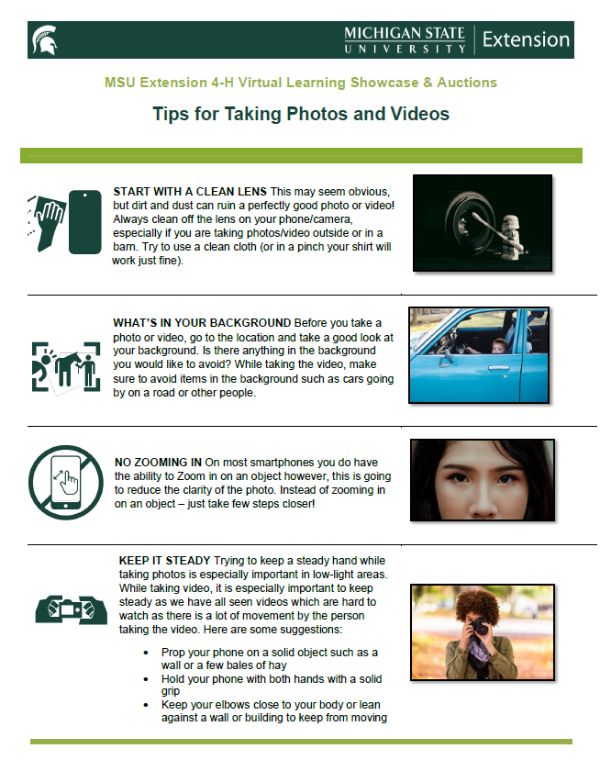 Snapshot of the Tips for Taking Photos and Video document.
