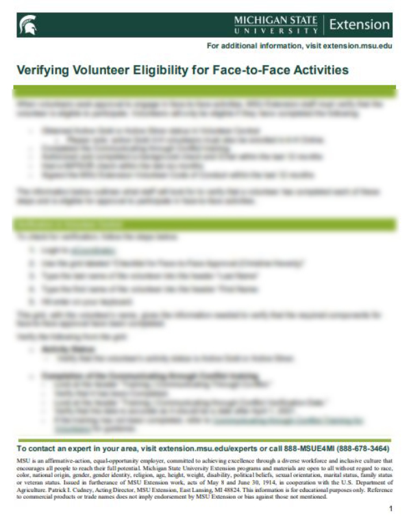 Thumbnail of Verifying Volunteer Eligibility for Face-to-Face Activities document.