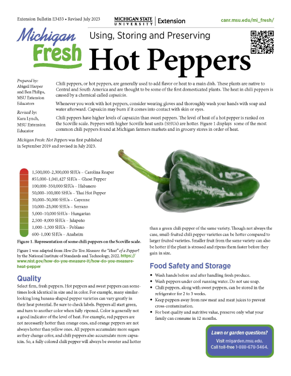 The first page of the fact sheet of hot peppers.