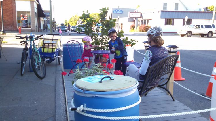 Third Street in Marquette, Mich., now features this low-cost, temporary parklet.