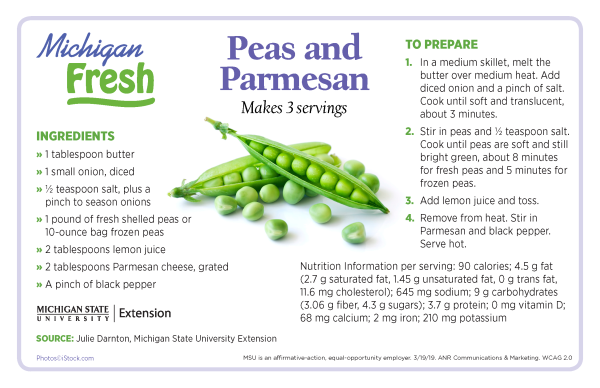 Michigan Fresh Recipe Peas And Parmesan Msu Extension