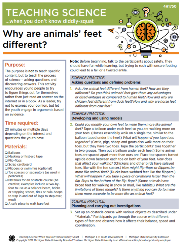 Teaching science when you don't know diddly: Why are animals' feet  different? - 4-H