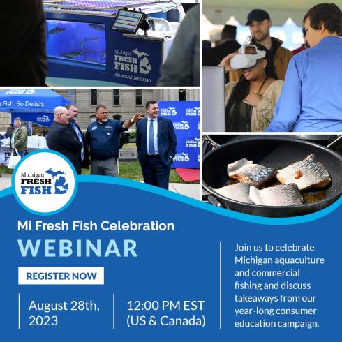 Flyer showing pictures and logo from the Mi Fresh Fish Expo that was held at Michigan's capitol in June. All text in the flyer is shown in this event listing.