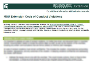 MSU Extension Volunteer Code of Conduct Violations
