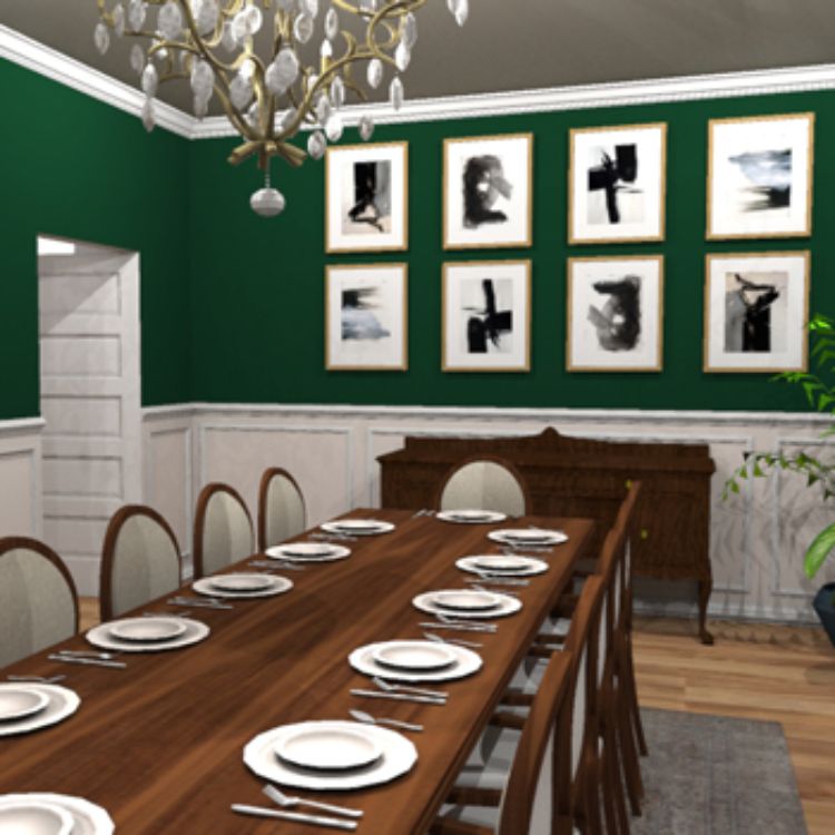 Rendering by MSU interior design seniors of the proposed redesign of the dining space at Cowles House.