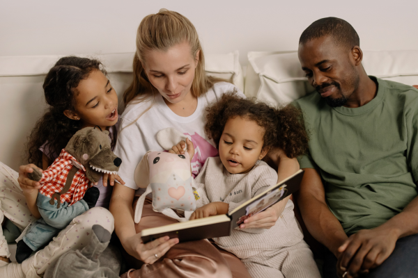 Parents with two young children.