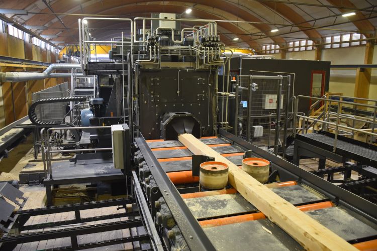 A log being processed in a Finnish sawmill.