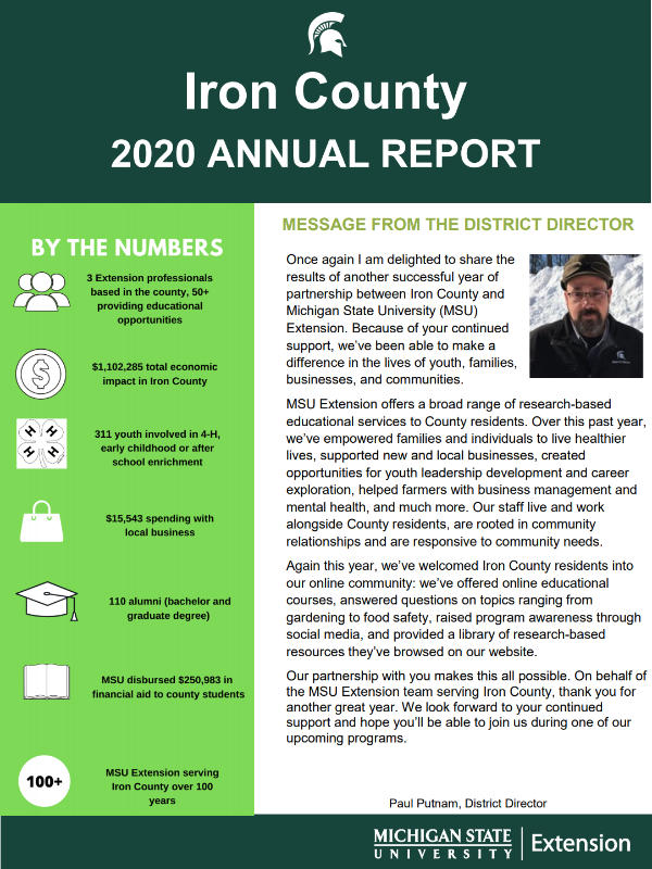 Cover page of the 2020 Iron County annual report.
