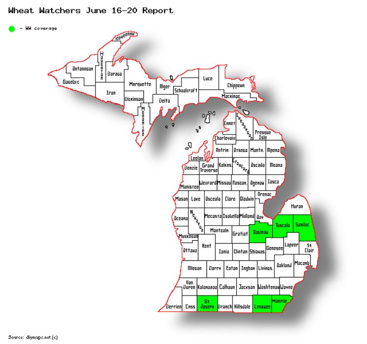 Map of Michigan with counties highlighted in green.