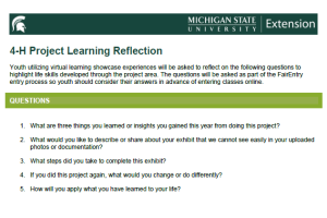 4-H Project Learning Reflection