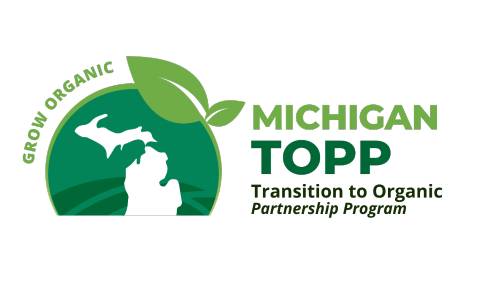 Michigan TOPP logo. Green circle with a leaf at the top and the state of Michigan as a cutout. The logo reads 