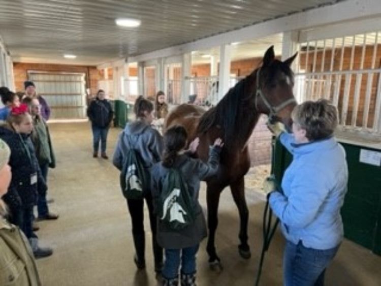 Paula Hitzler and Dr. Chris Skelly lead a learning lab about broodmare management and foaling at the HTRC.