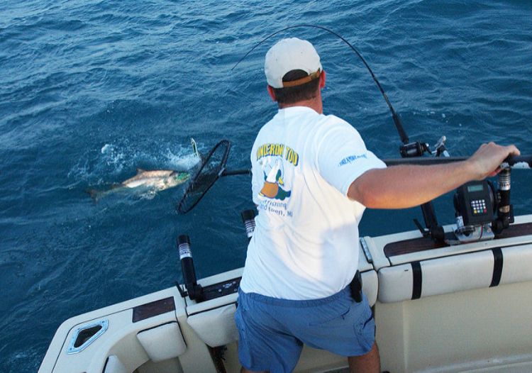 While out on the lake, anglers can help the USGS by sending in photos of fish finders when they find bait balls, along with the date, time, location, depth, latitude, and longitude. Photo: Michigan Sea Grant