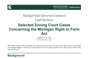 Selected Zoning Court Cases Concerning the Michigan Right to Farm Act court cases