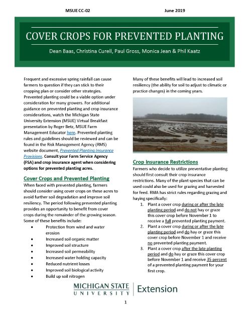 Cover of cover crops  for prevented planting