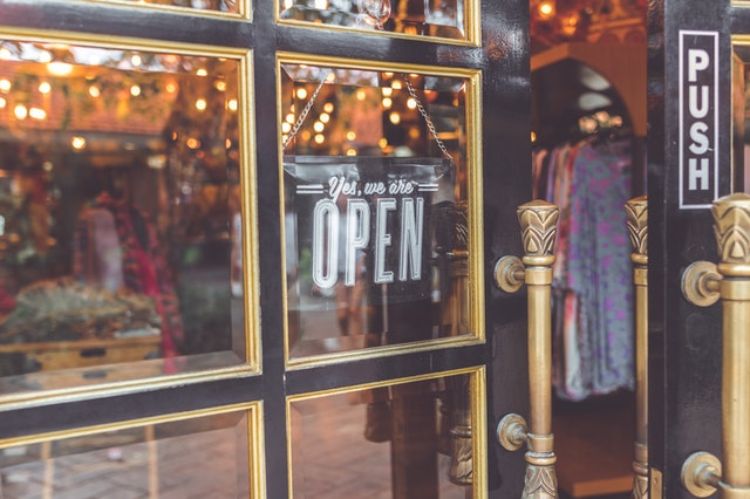 Store front with open sign.