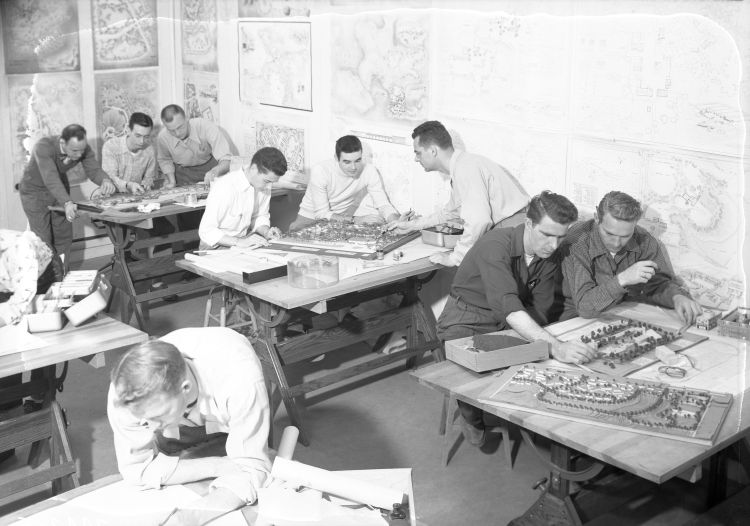 Old photo of landscape architecture students working in class at Michigan State University, year unknown. Photo courtesy of MSU University Archives & Historical Collections.