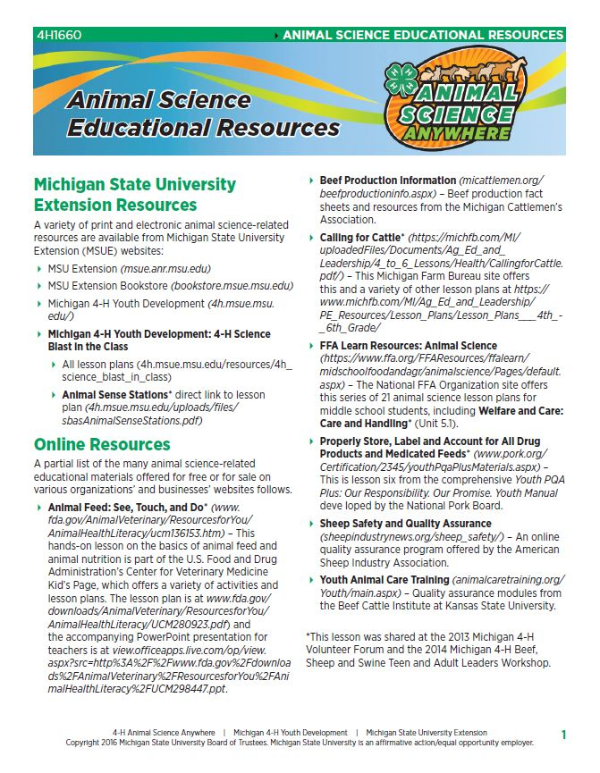 Animal Science Educational Resources - 4-H Animal Science