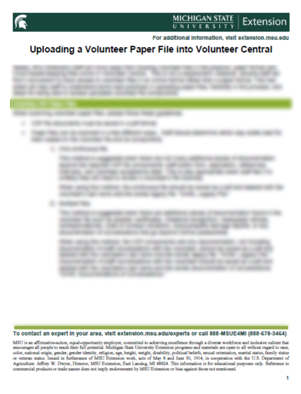Thumbnail of Uploading a Volunteer Paper File into Volunteer Central document.
