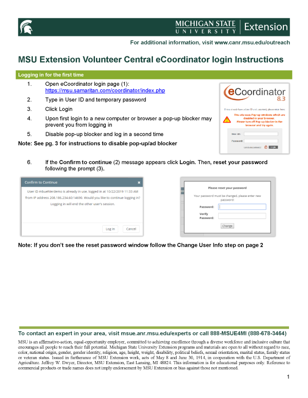 cover of ecoordinator login instructions