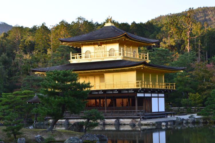 Japan Kinkakuji (Golden Pavilion) Temple building covered in gold