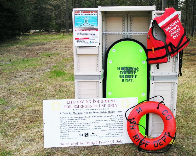 Water rescue safety stations have been installed on beaches in northern Lake Michigan. Photo: Ron Kinnunen | Michigan Sea Grant