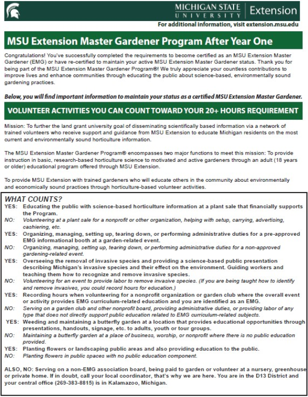 The EMG tip sheet for recertified EMGs contains basic information to guide EMGs through the policies for volunteer hours and where to stay informed of new and current information.