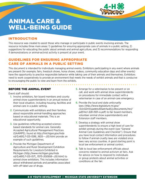 4-H Animal Care and Well-Being Guide released - MSU Extension