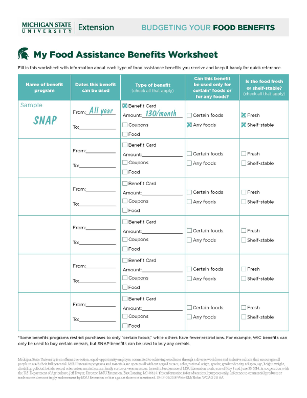 Image of Food assistance worksheet.