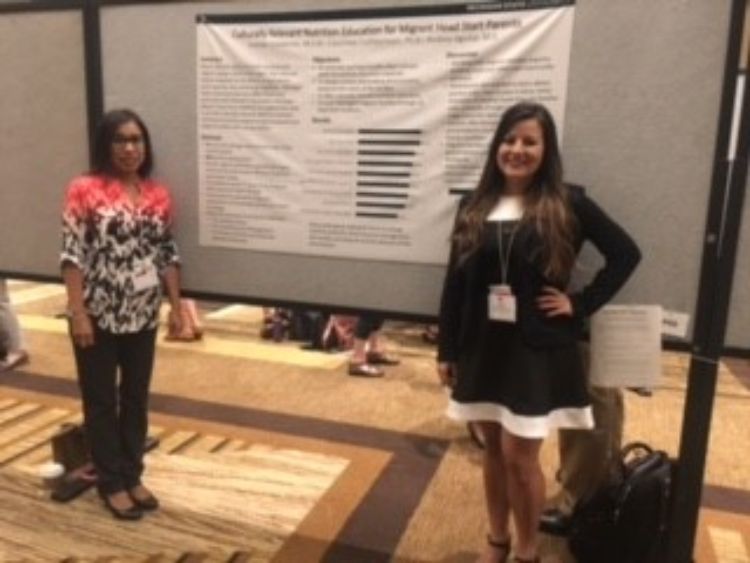 Imelda Galdamez MSU Extension Associate Program Leader-EFNEP (left) and  Andrea Aguilar MSU Extension Disease Prevention and Management Educator (right) with their presentation poster.