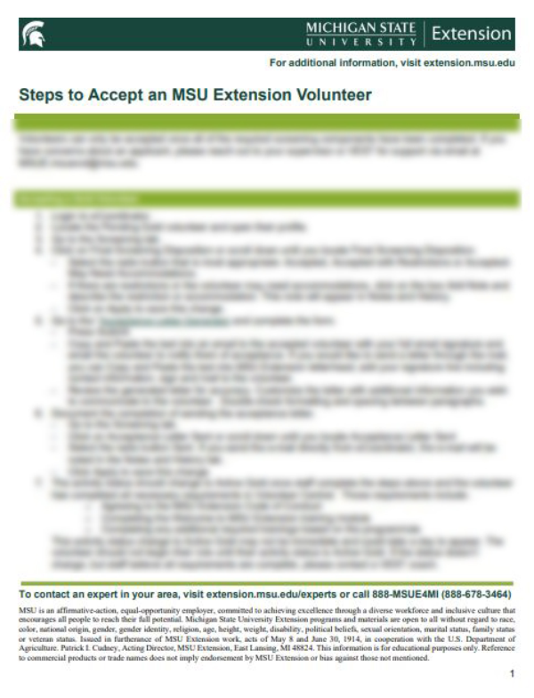 Thumbnail of Steps to Accept an MSU Extension Volunteer document.