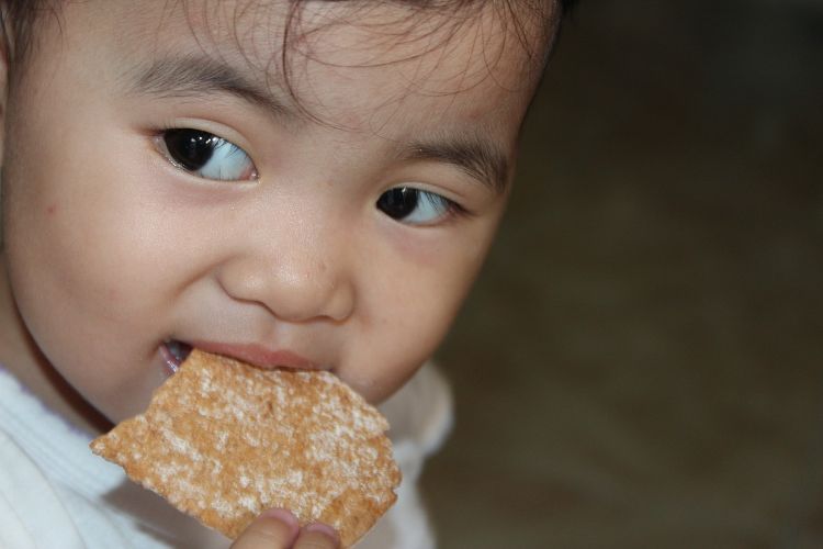 Children ages 12 to 24 months are able to feed themselves a variety of food. Photo credit: Pixabay.