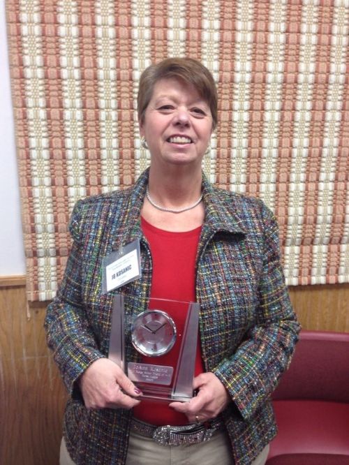 Jo Ann Kosanic receiving the 2012 winner of the Dodge Miner Friend of 4-H Judges Award. Photo credit: Desiree Whipple