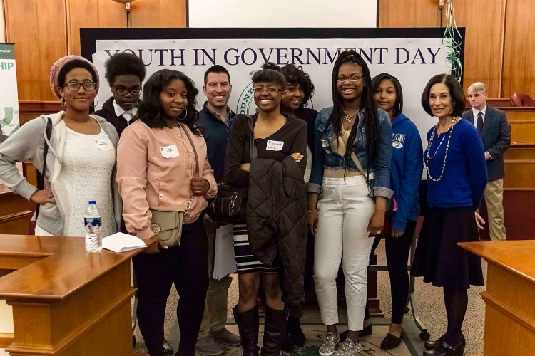 Oak Park students at Oakland County Youth in Government Day pictured with Commissioner Helaine Zack. Photo by Oakland County Government.