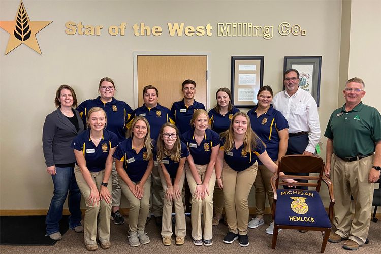 Michigan FFA state officer team at Star of the West Milling Company.