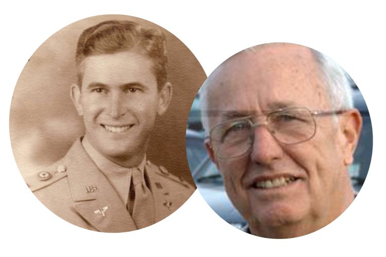 dr. wylie on the left in an old photograph with sepia tone, dick barry on the right wearing glasses in a close up photo