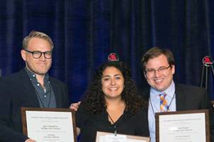 AFRE students Ryan Vroegindewey, Samantha Padilla, and Stephen Morgan after winning the AAEA student case competition