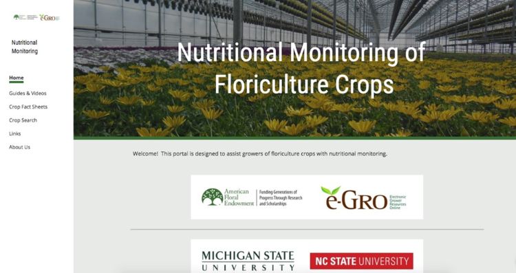 Figure 1. The collaborative group of greenhouse and floriculture specialists and educators, e-GRO, launched a Nutritional Monitoring of Floriculture Crops website.