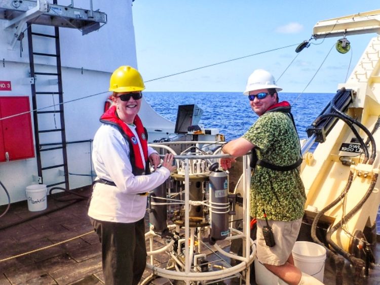 June Teisan (left) is on deck the Oregon II during her Teacher at Sea program with NOAA. Courtesy photo