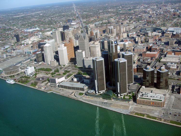 An aerial view of the Detroit riverfront. | Michigan Sea Grant