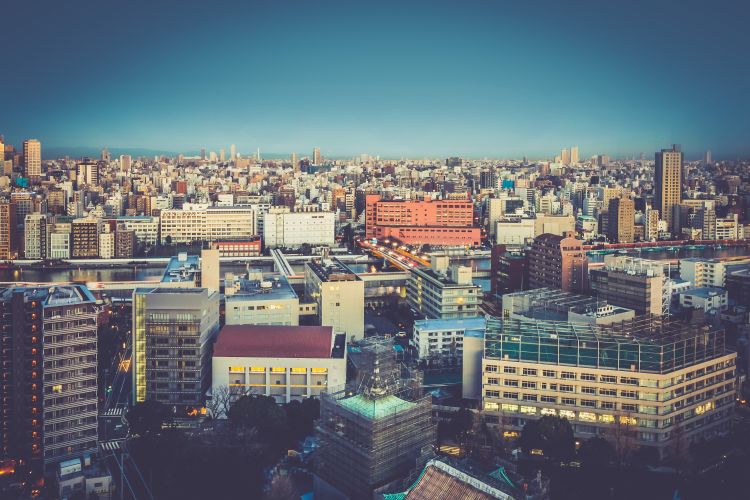 Aerial view of cityscape.