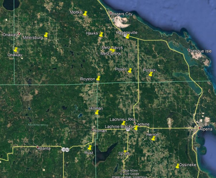 Figure 1. Trap locations across northeast Michigan.