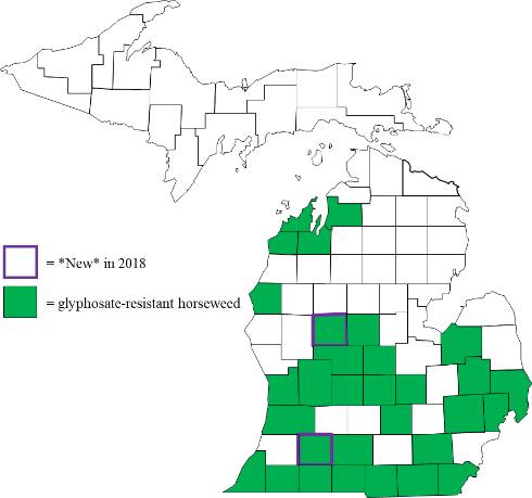 Figure 1. Distribution of glyphosate-resistant horseweed in Michigan by county.