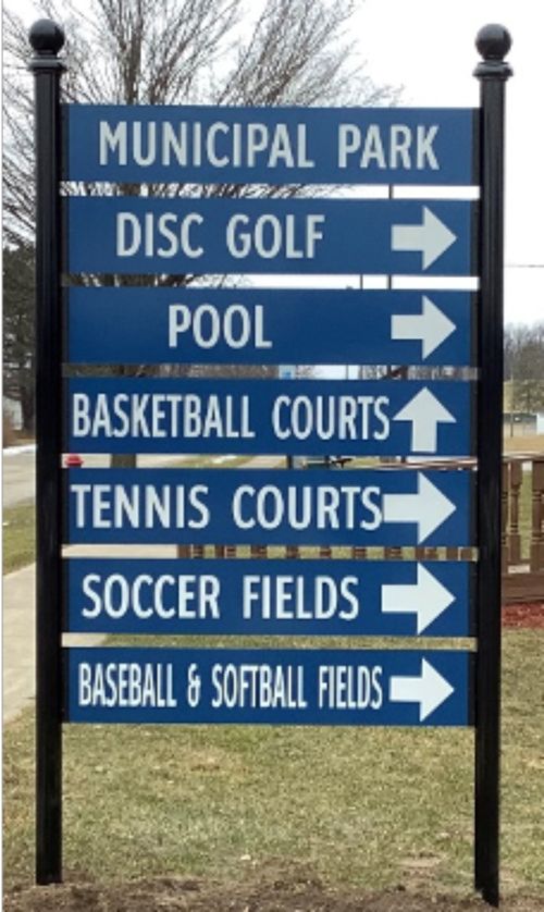 A sign showcasing the various fields and courts.