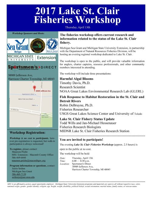 2017 Lake St. Clair Fisheries Workshop Flyer