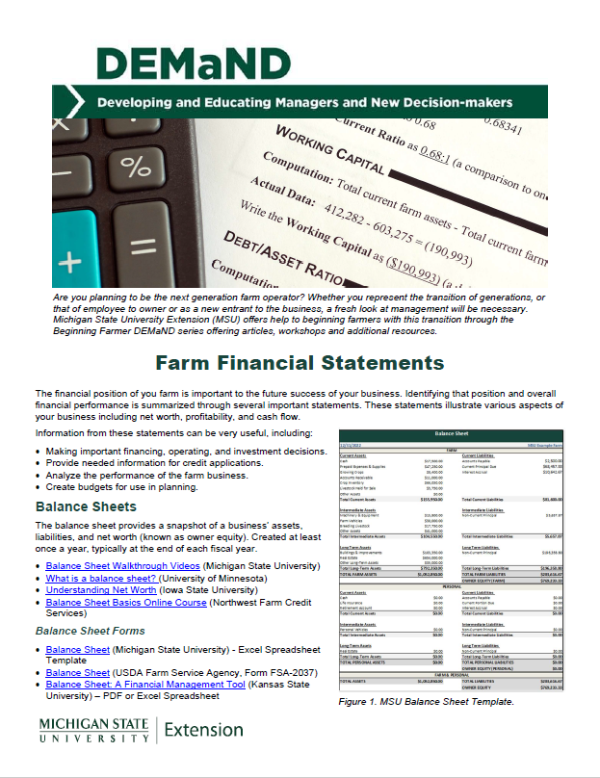 Front page of Farm Financial Statements Factsheet